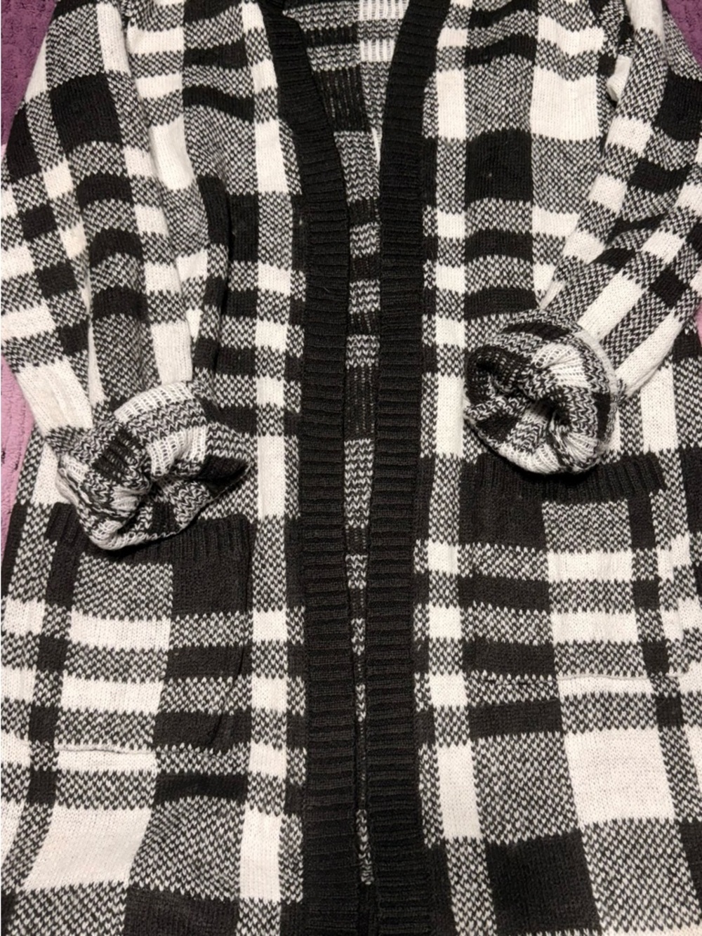 Black & White Plaid Open Cardigan